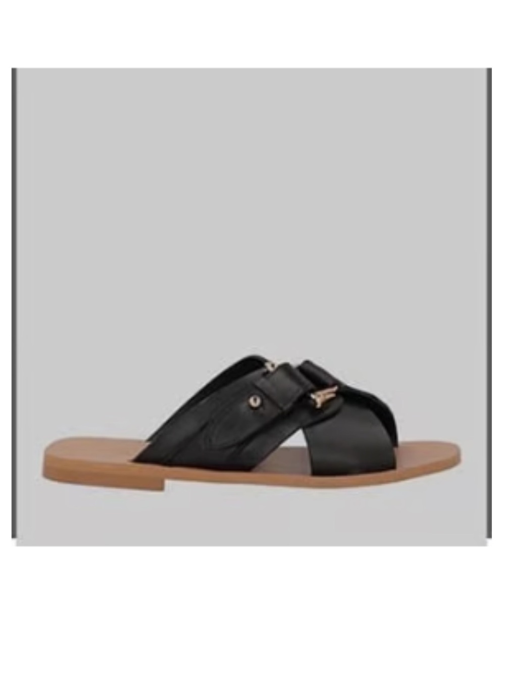 Trussardi Black Leather Cross-Band Slide Sandals with Tan Sole